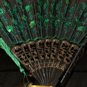 Elegant Black and Green Hand Fan